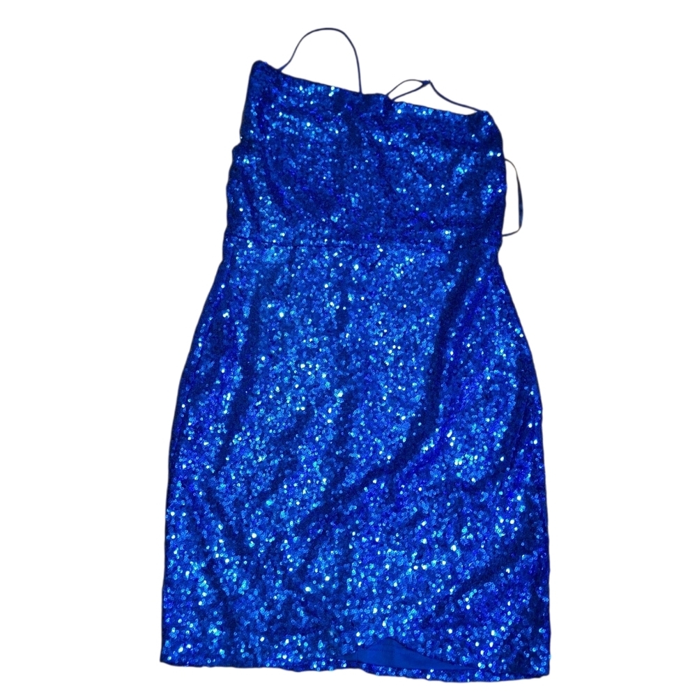 One & Only Blue Sequined Mini Strappy Dress Junior Large Party NYE Swiftie HOCO